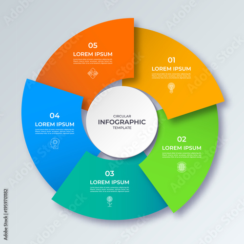 Vector infographic circle with five steps. Cycle diagram with 5 options. Round chart that can be used for report, analytics, data visualization and presentation.