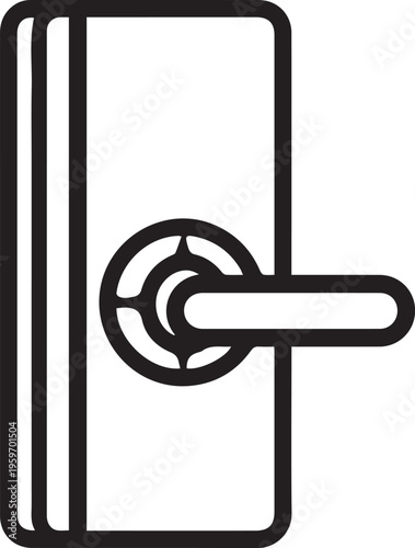 A minimalist graphic of a door with a sleek, modern design. The illustration showcases a clean and simple depiction of an entry point, ideal for visual communication.