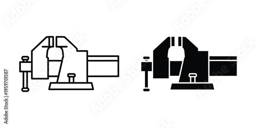 Tableau sur toile Comparison of a standard vise and a quick-release bench vise in use