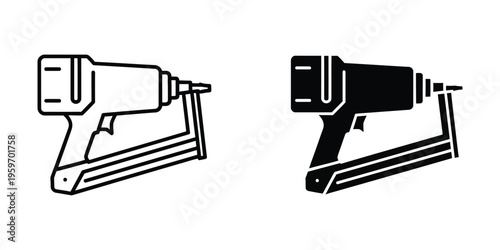 Comparison of a staple gun and a heavy-duty stapler in black and white icon style