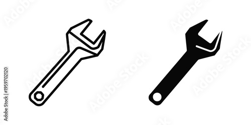 Two contrasting wrenches depicted in simple black and white illustration style