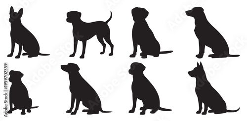 Multiple dog breeds standing silhouettes vector collection. vector illustration eps 10