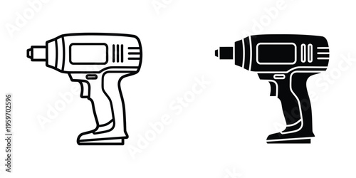 Contrasting styles of cordless drills depicted in black and white silhouette