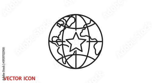 A vector illustration of a stylized globe with a star on it