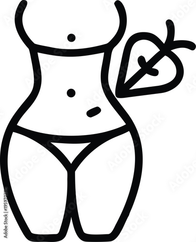 Minimalist illustration of a woman holding a small plant in front of her abdomen