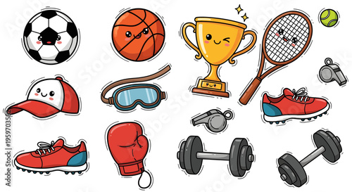 Collection of various sports equipment and accessories on display
