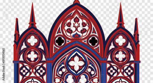 Ornate gothic architectural detail in red and blue.