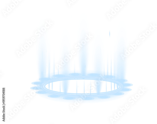 Futuristic neon blue ring glows with sparkling energy on dark background. Circular hologram suggests teleportation portal. Transparent PNG ideal for sci-fi interfaces.