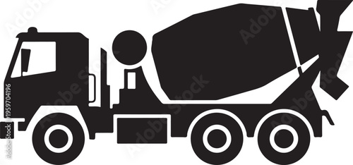 Concrete mixer truck silhouette isolated on transparent background for construction industry vehicle graphics and commercial projects