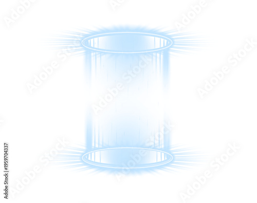 Blue glowing ring platform with rotating spark particles. Circular energy field simulates teleportation portal. Transparent PNG for games.