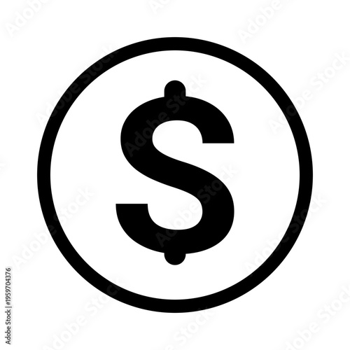 Dollar currency symbol icon on white background.