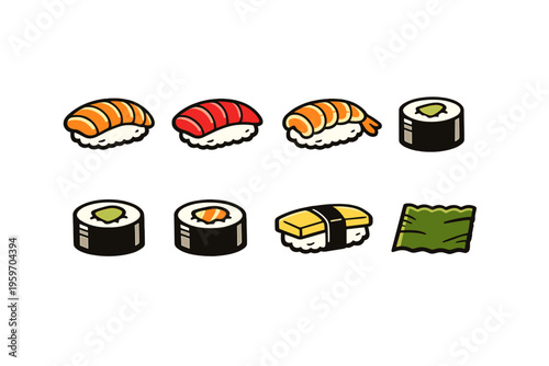 An Artistic Display of Colorful Sushi Varieties, Featuring Various Ingredients and Preparations on a Soft Background