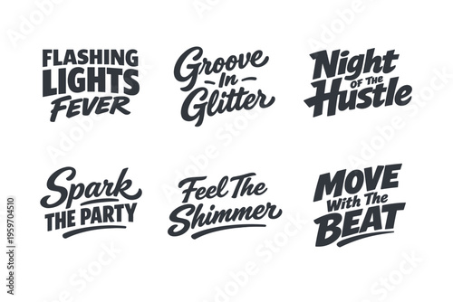 A Vibrant Collection of Expressive Typography Designs Celebrating Music, Dance, and Joyful Gatherings in a Playful, Energetic Style