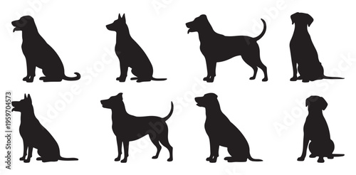Side profile dog silhouettes standing in various poses. vector illustration eps 10