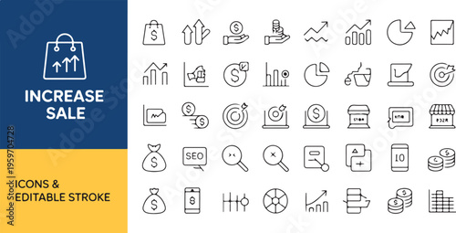 Business and finance icons increase sale shopping bag growth chart money coin investment profit growth chart