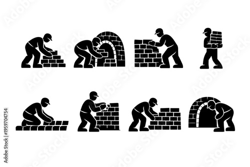 A Comprehensive Guide to Bricklaying Techniques Featuring Skilled Laborers Engaged in Various Construction Tasks and Activities Related to Masonry
