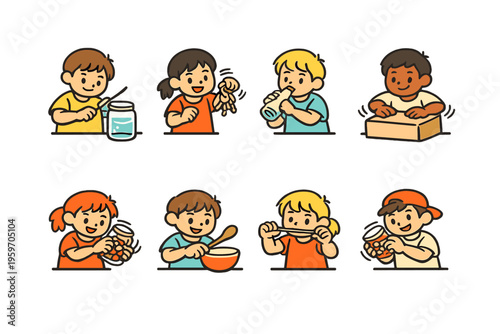 Playful Children Engaged in Various Fun Activities: Crafting, Playing Instruments, and Cooking Together in a Joyful Learning Environment