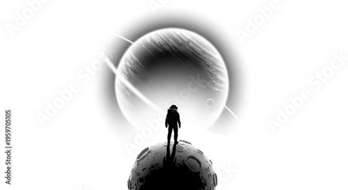 A cartoon astronaut stands on a planet with a large moon in the background, symbolizing space exploration on International Day of Human Space Flight