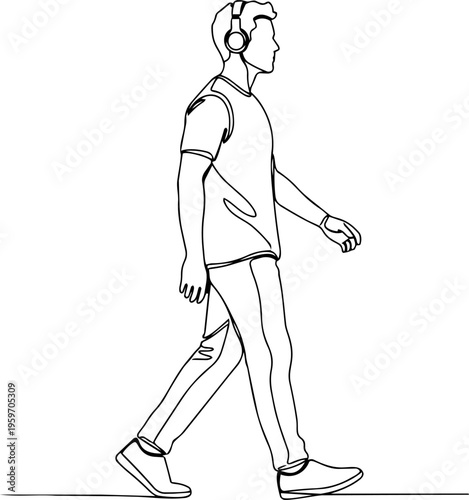 Man daily activities  vector line art illustration 