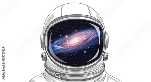 Illustration of an astronaut in a space helmet with a galaxy visible through the visor on International Day of Human Space Flight