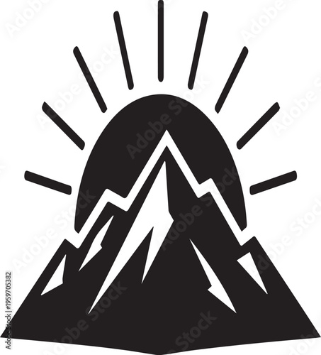 Obraz na płótnie Black mountain sunrise silhouette icon symbolizing nature adventure and new begi