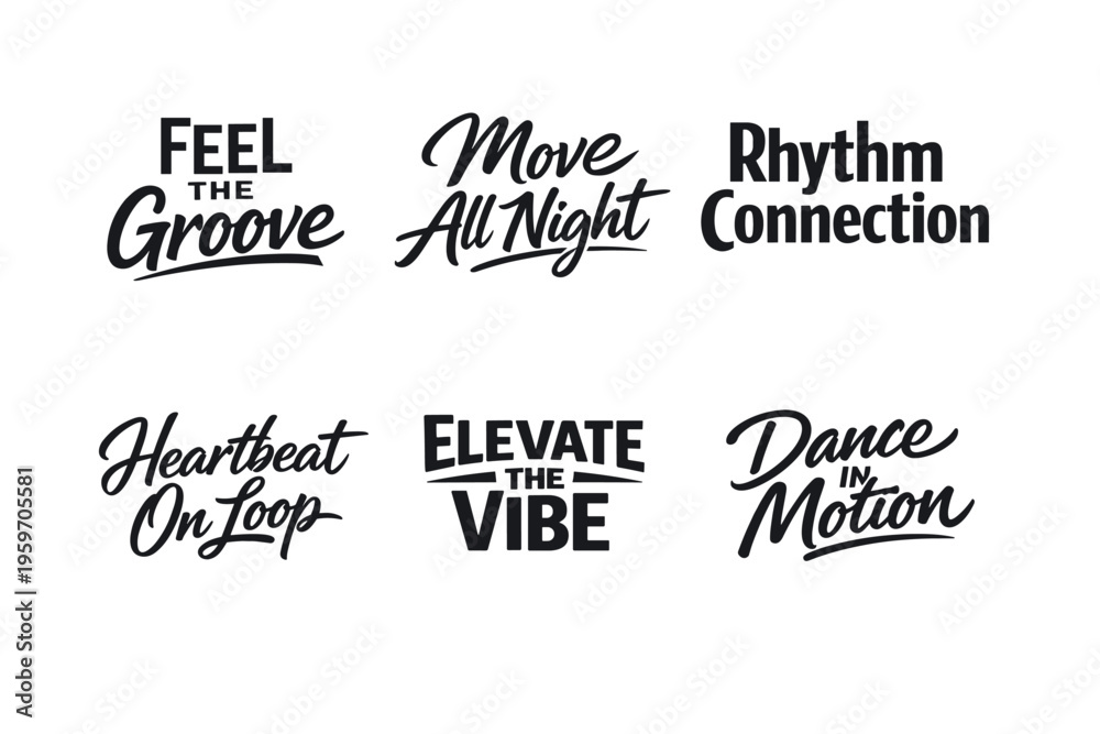 Fototapeta premium Creative Typography Showcase Featuring Dance and Music-Themed Phrases in an Energetic Design for Party and Performance Inspiration