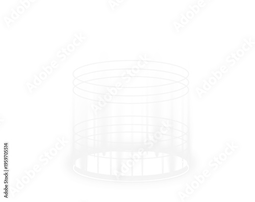 White neon circular portal emits bright spiral energy. Dynamic radial swirl beams create sci-fi teleportation effect. Transparent PNG suitable for futuristic overlays.