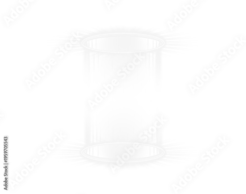 White spiral neon portal rotates dynamically. Radiating energy rings and glowing lines create teleportation impression. Transparent PNG perfect for digital sci-fi backgrounds.