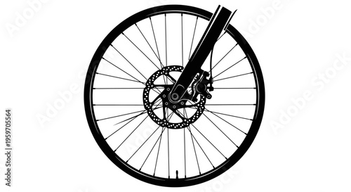 Bicycle wheel with sprocket and spokes on white background close up view black illustration