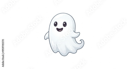 Cute Little Ghost Character Vector Illustration Isolated on White Background
