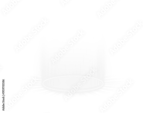 White neon ring forms glowing sci-fi portal. Radial energy beams spiral outward, creating dynamic teleportation effect. Transparent PNG for futuristic or tech designs.