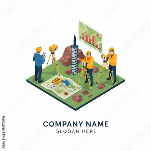 Surveyors using advanced equipment for land measurement and data analysis on a construction site.