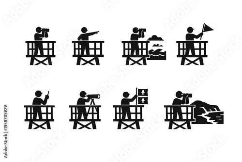 Sequence of Lifeguard Actions Depicting Vigilance and Safety for Beachgoers, Emphasizing the Importance of Preparedness and Monitoring in Water Environments