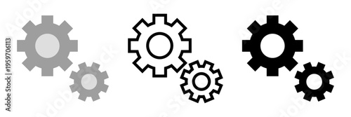 歯車アイコンセット グラデーション・線画・シルエットのギアシンボル ベクター素材 / Gear icon set gradient outline silhouette vector

