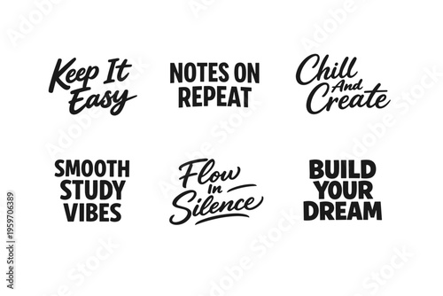 Inspirational Typography Art Featuring Motivational Phrases for Creativity, Study, and Personal Growth in a Modern Aesthetic