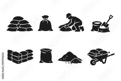 A Comprehensive Collection of Construction Materials and Tools Illustrating Various Ways to Handle and Utilize Bulk Supplies in Building and Landscaping Projects