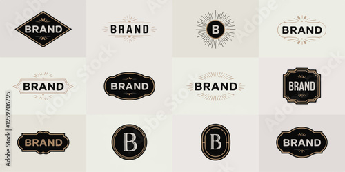 Set of vintage brand logos and emblems with letter B, retro styled badges and labels for businesses.
