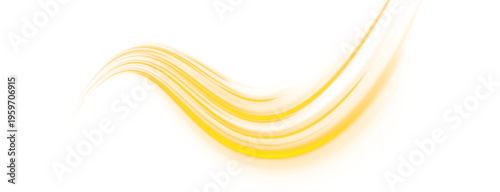 Glowing golden line swirls in abstract motion on dark backdrop. Smooth luminous curves convey speed and futuristic effect. Ideal PNG for sci-fi, tech, or branding visuals.