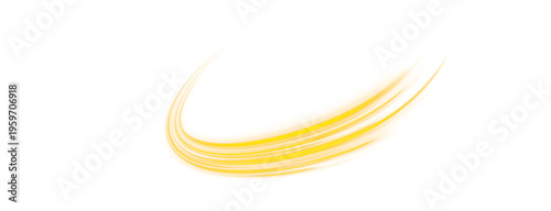Yellow light trails curve smoothly over dark digital background. Bright neon glow illustrates forward motion and energy. Perfect for tech, marketing, or futuristic designs.
