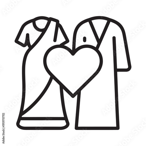 A simplistic black and white line drawing depicting two figures embracing around a central heart shape