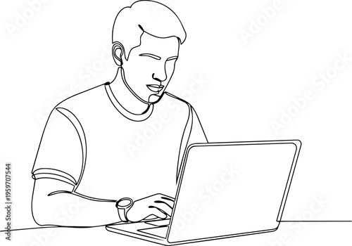 Man daily activities  vector line art illustration 