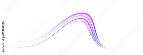 Glowing purple wave with flowing motion lines and smooth curves. Abstract digital background creates futuristic energy pattern. Ideal for tech, data, or sci-fi projects.