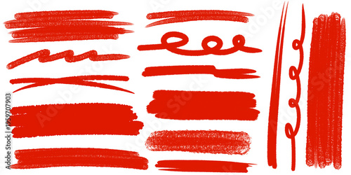 Set of grunge red strike through and underline elements
