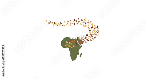 A colorful vector graphic of a map of Africa with birds flying out of it, symbolizing freedom and migration.