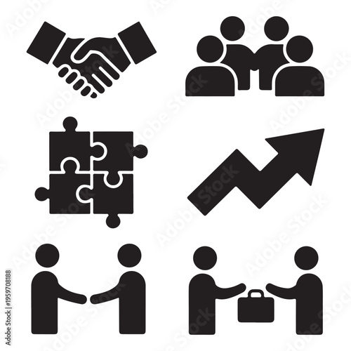 Successful business collaboration icon set vector