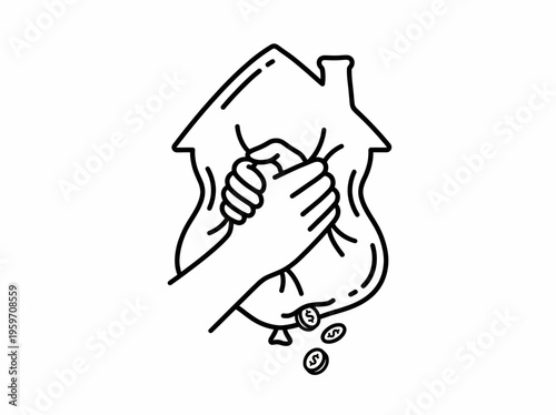 Hands squeezing a house-shaped balloon, with coins falling out, illustrating financial pressure and the impact of inflation on housing.
