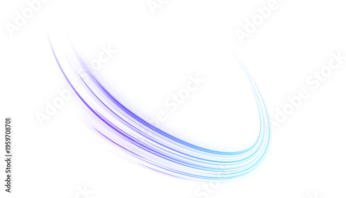 Dynamic purple and blue neon streaks swirl across city highways. Smooth glowing lines illustrate acceleration and motion flow. Perfect for futuristic tech or cyberpunk visuals.