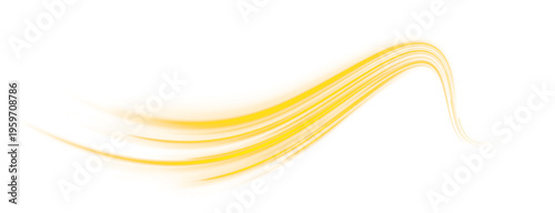 Bright yellow neon streaks ripple in flowing motion. Smooth glowing curves create dynamic futuristic effect. Ideal PNG for tech, cyber, or sci-fi visuals.