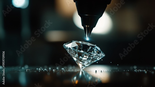 Laser engraving a sparkling diamond jewelry studio high-detail close-up elegant environment artistic perspective craftsmanship concept