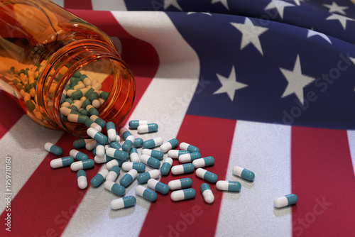 Spilled Pills on the flag of United States